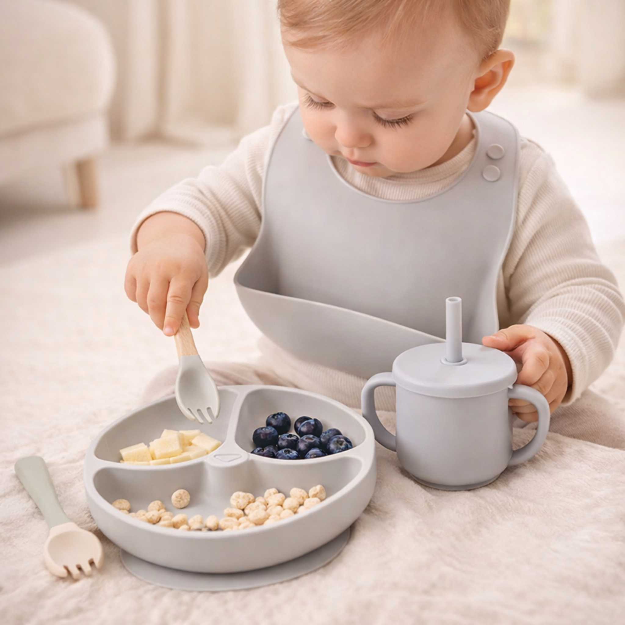 Juego de alimentación infantil de silicona