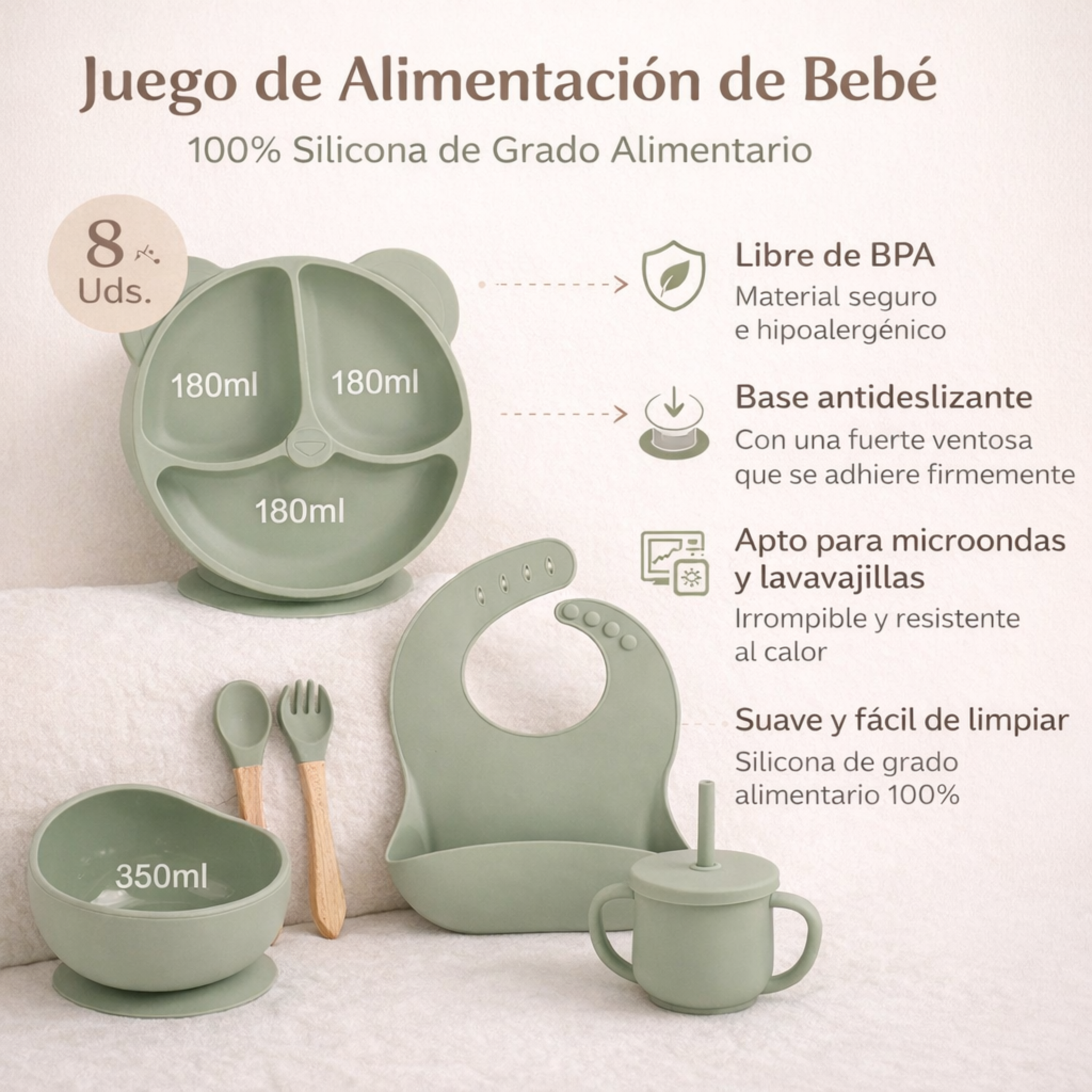 Juego de alimentación infantil de silicona