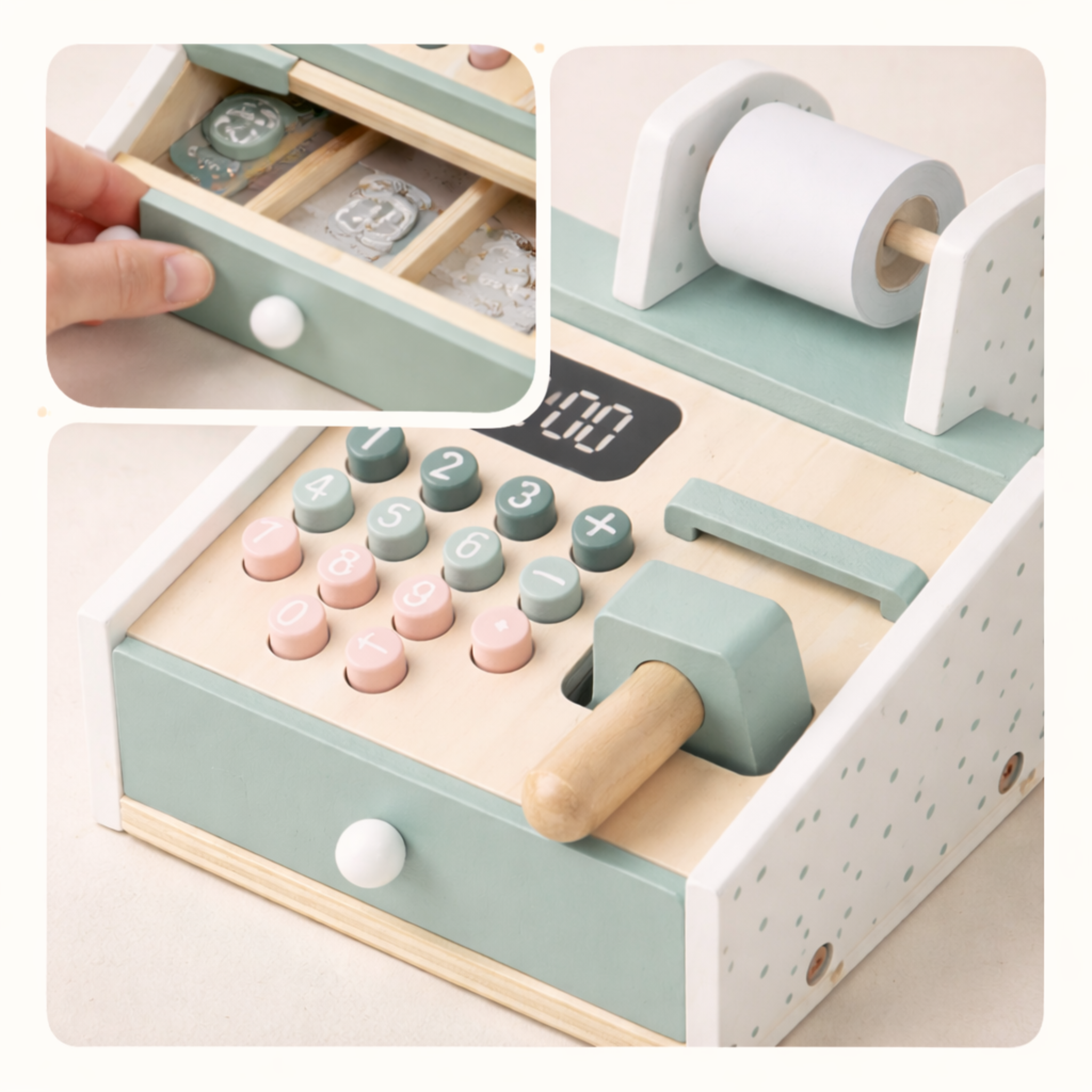 Caja registradora de madera para bebés