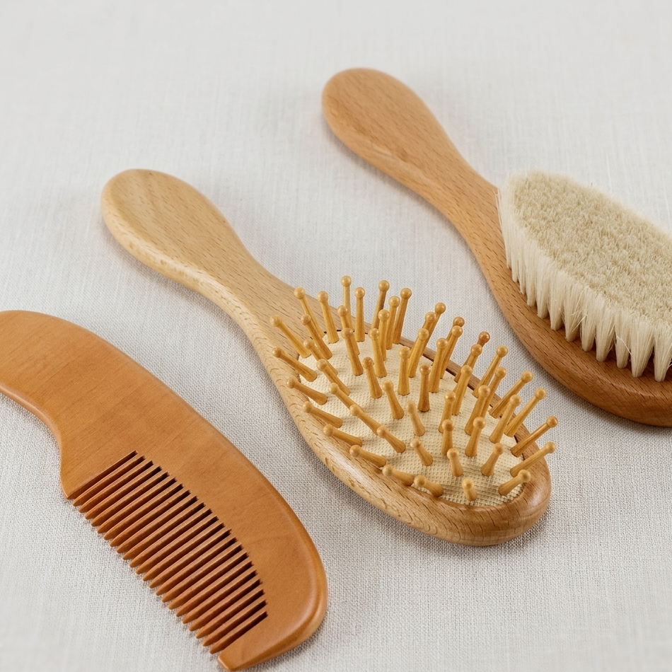 Set Cepillo y Peine de Madera para Bebé | Cerdas Suaves Recién Nacido