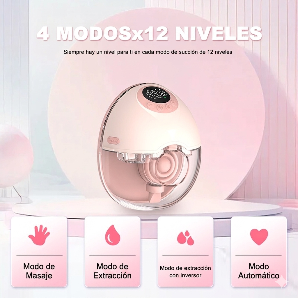 Extractor Leche Wearable Doble · 4 Modos · 12 Niveles · USB Recargable