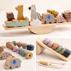 Juguete Montessori de enhebrado animal madera