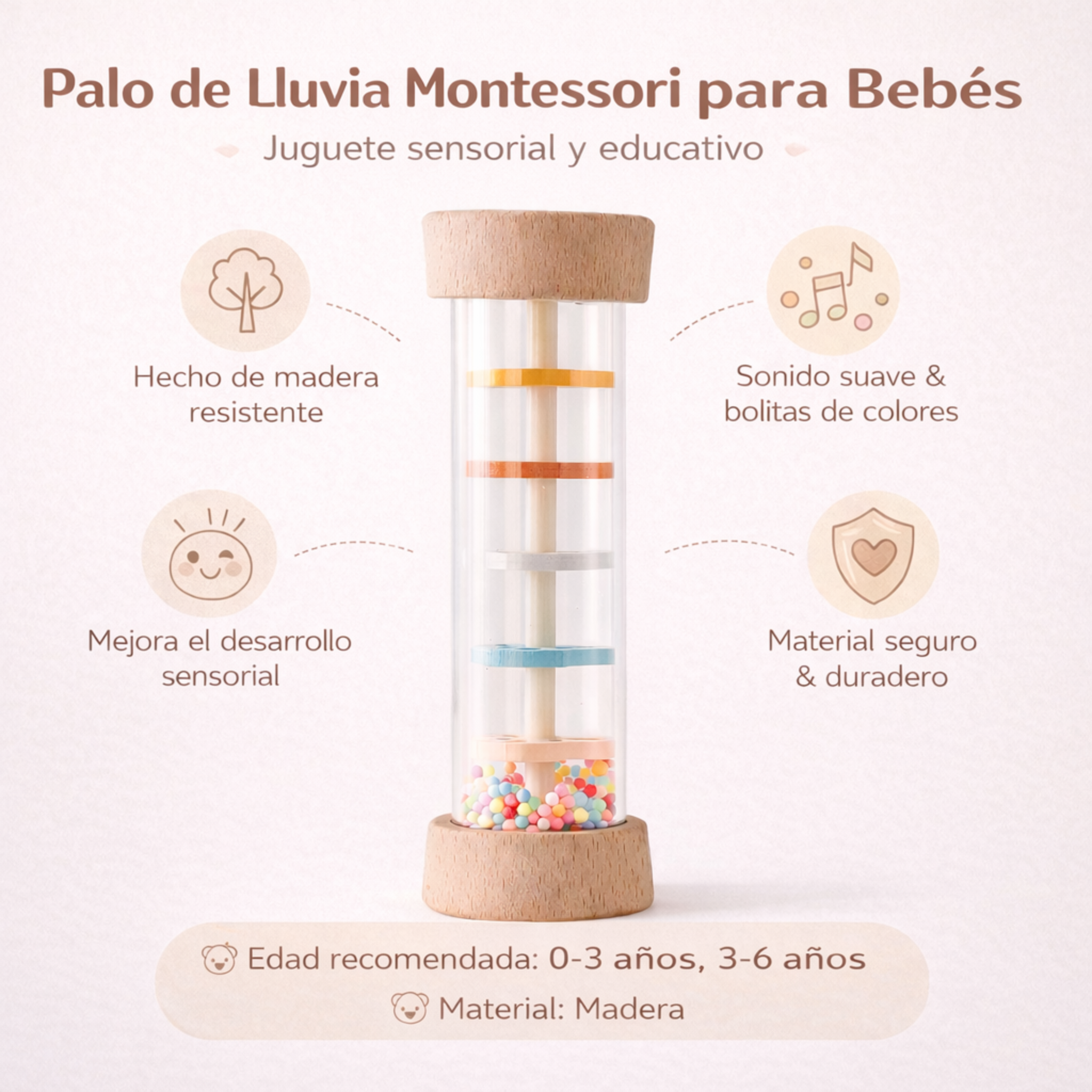Palo de lluvia Montessori para bebé