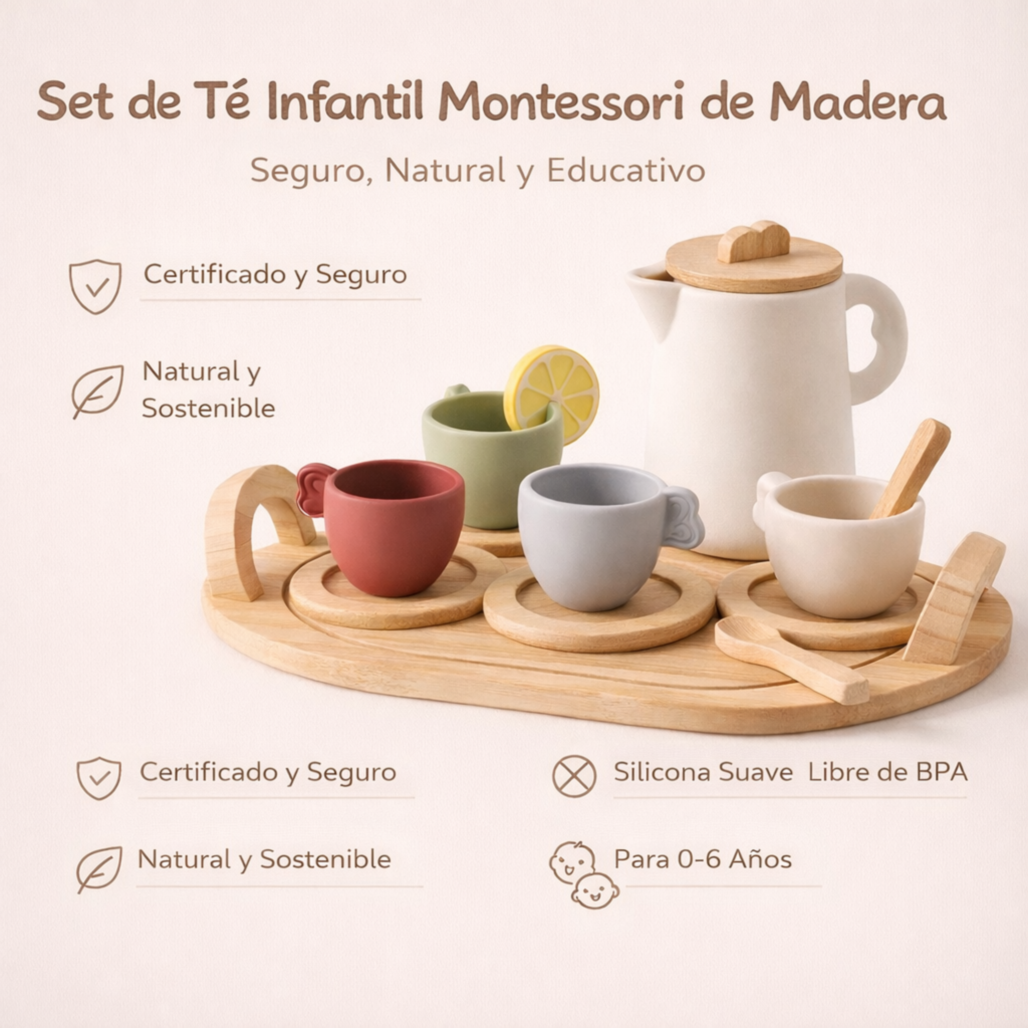 Set de té montessori madera y silicona