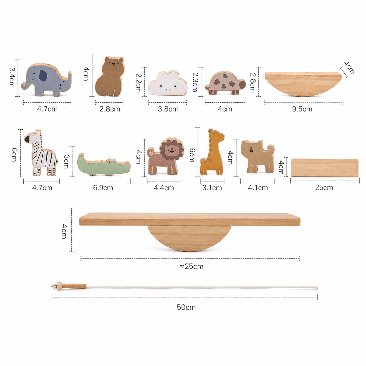 Balancín Montessori de Madera con Figuras de animales Threading Seesaw Toy Animals - Baby Lúa