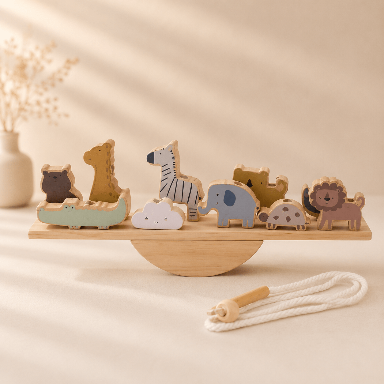 Balancín Montessori de Madera con Figuras de animales Threading Seesaw Toy Animals - Baby Lúa