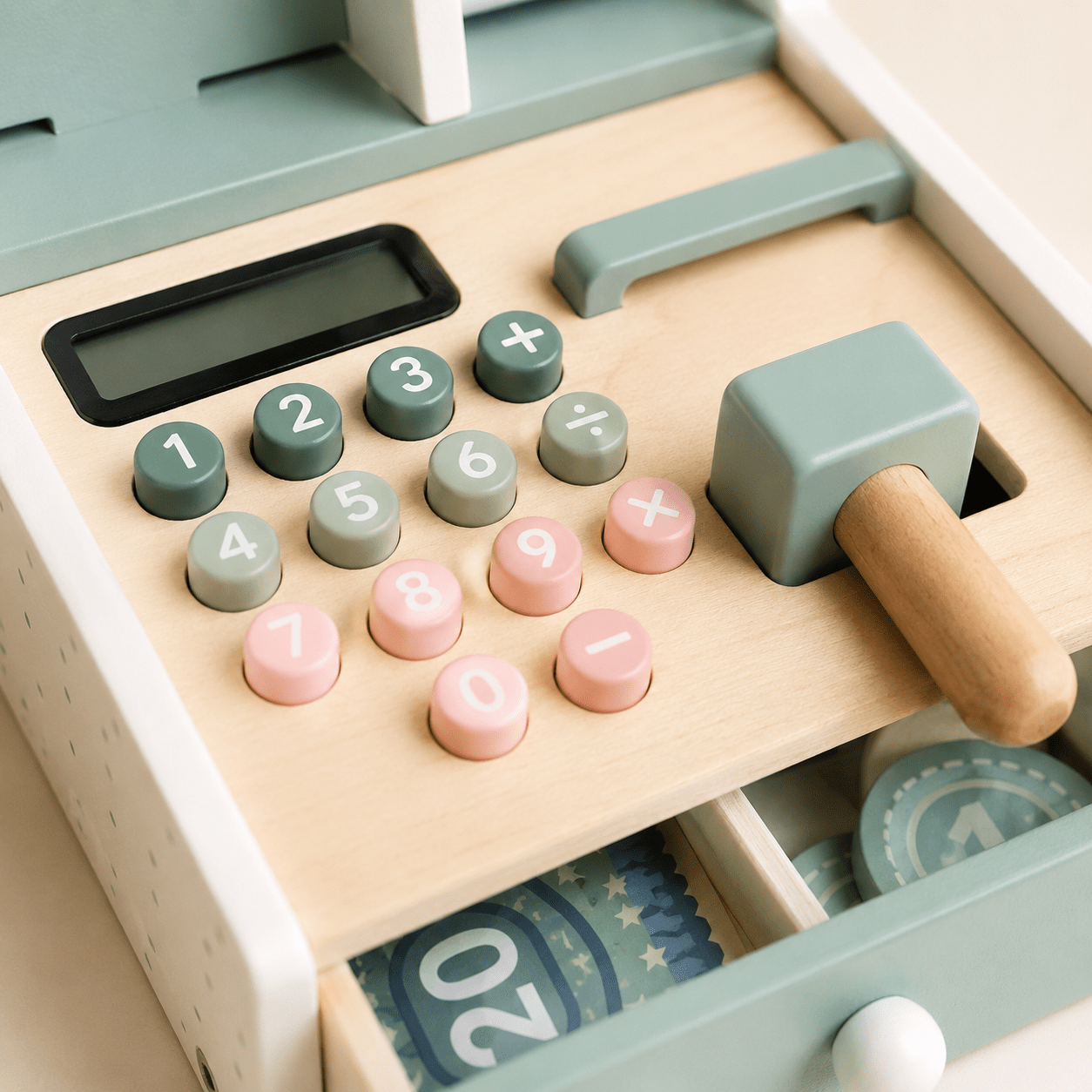 Caja Registradora de Madera · Juego Simbólico Montessori Green - Baby Lúa