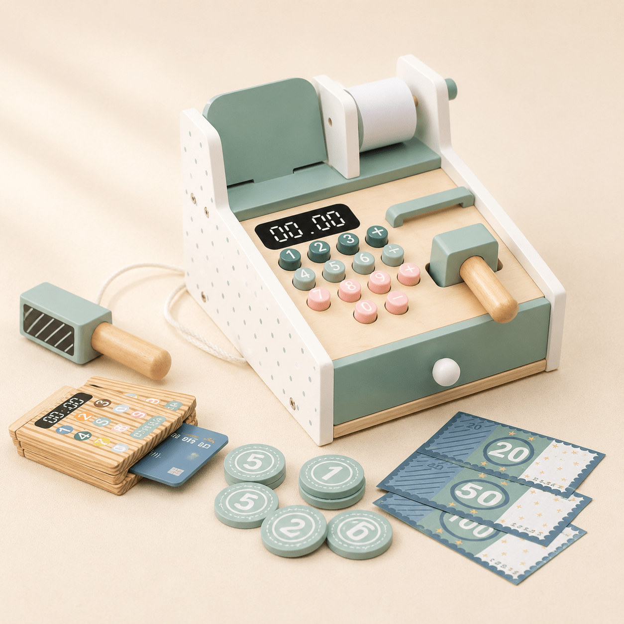Caja Registradora de Madera · Juego Simbólico Montessori Green - Baby Lúa
