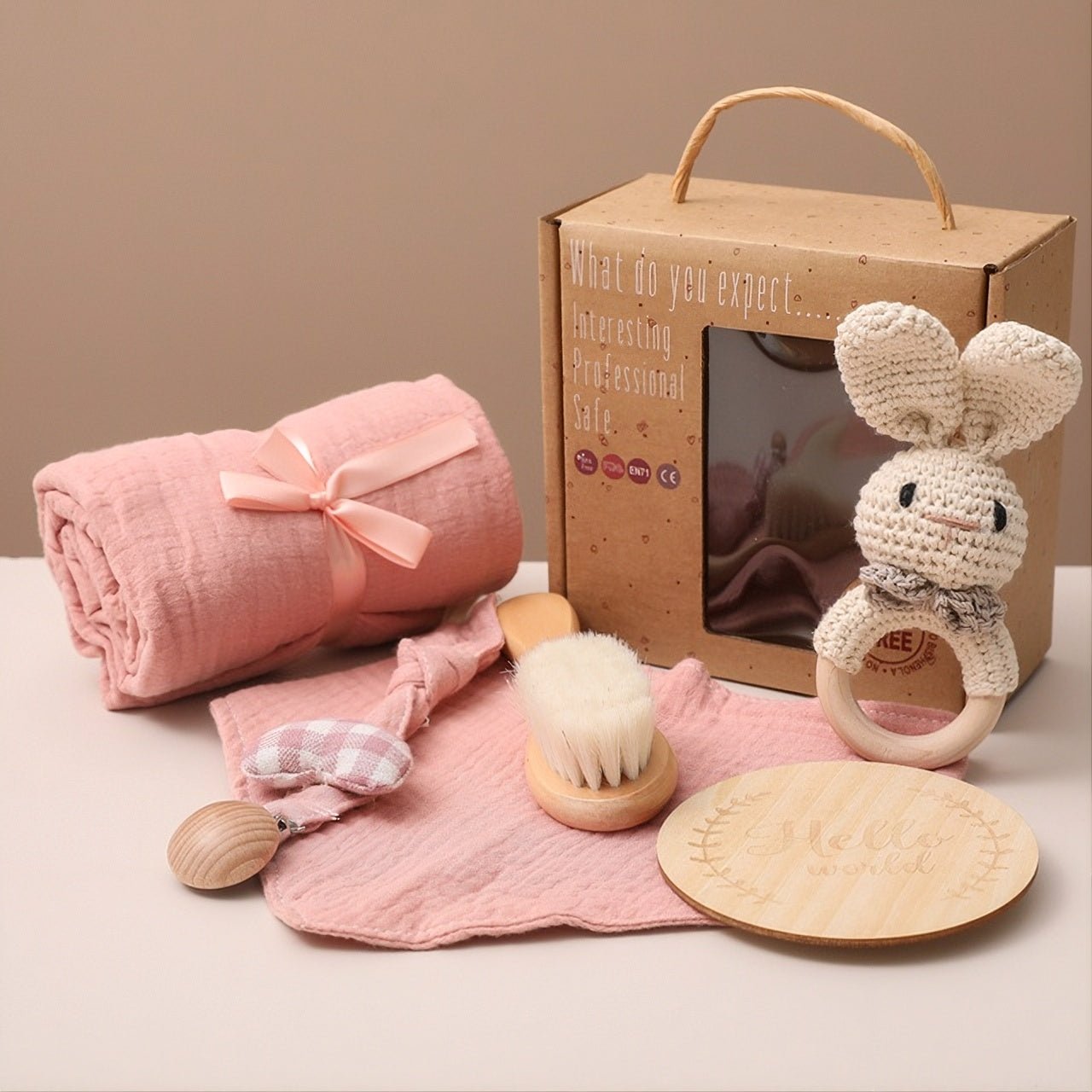 Gift Set Recién Nacido Hello World · Muselina, Elefante y Sonajero Elephant 6PCS Set - Baby Lúa