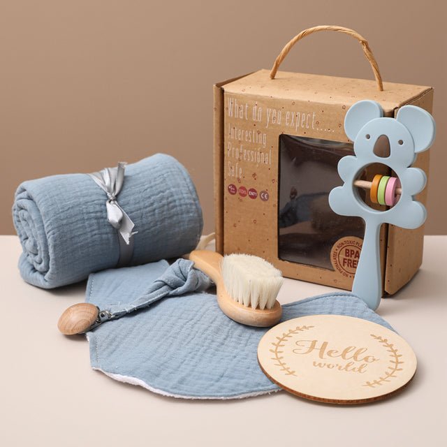 Gift Set Recién Nacido Hello World · Muselina, Elefante y Sonajero Elephant 6PCS Set - Baby Lúa