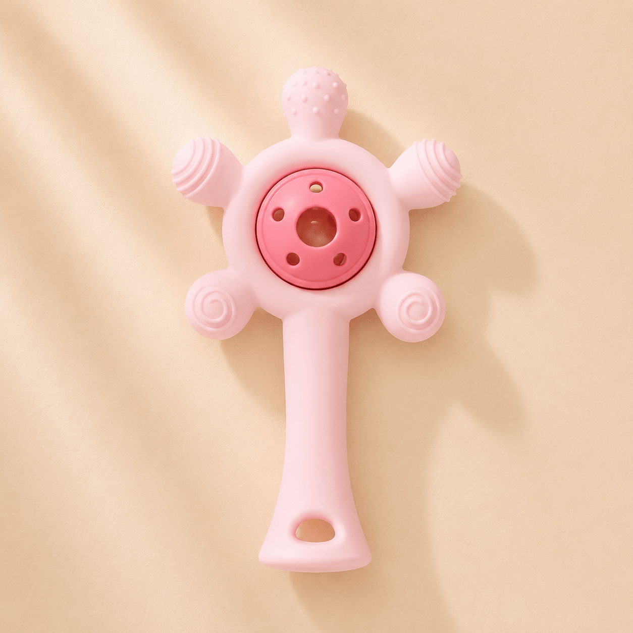 Mordedor Sonajero 2 en 1 · Silicona Suave · Colores Pastel Pink - Baby Lúa
