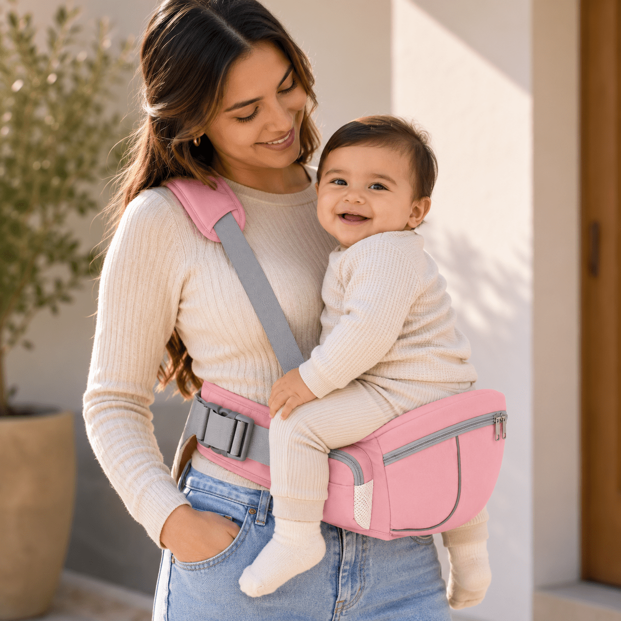 Portabebés Ergonómico con Asiento de Cadera · Baby Lúa ROSA - Baby Lúa