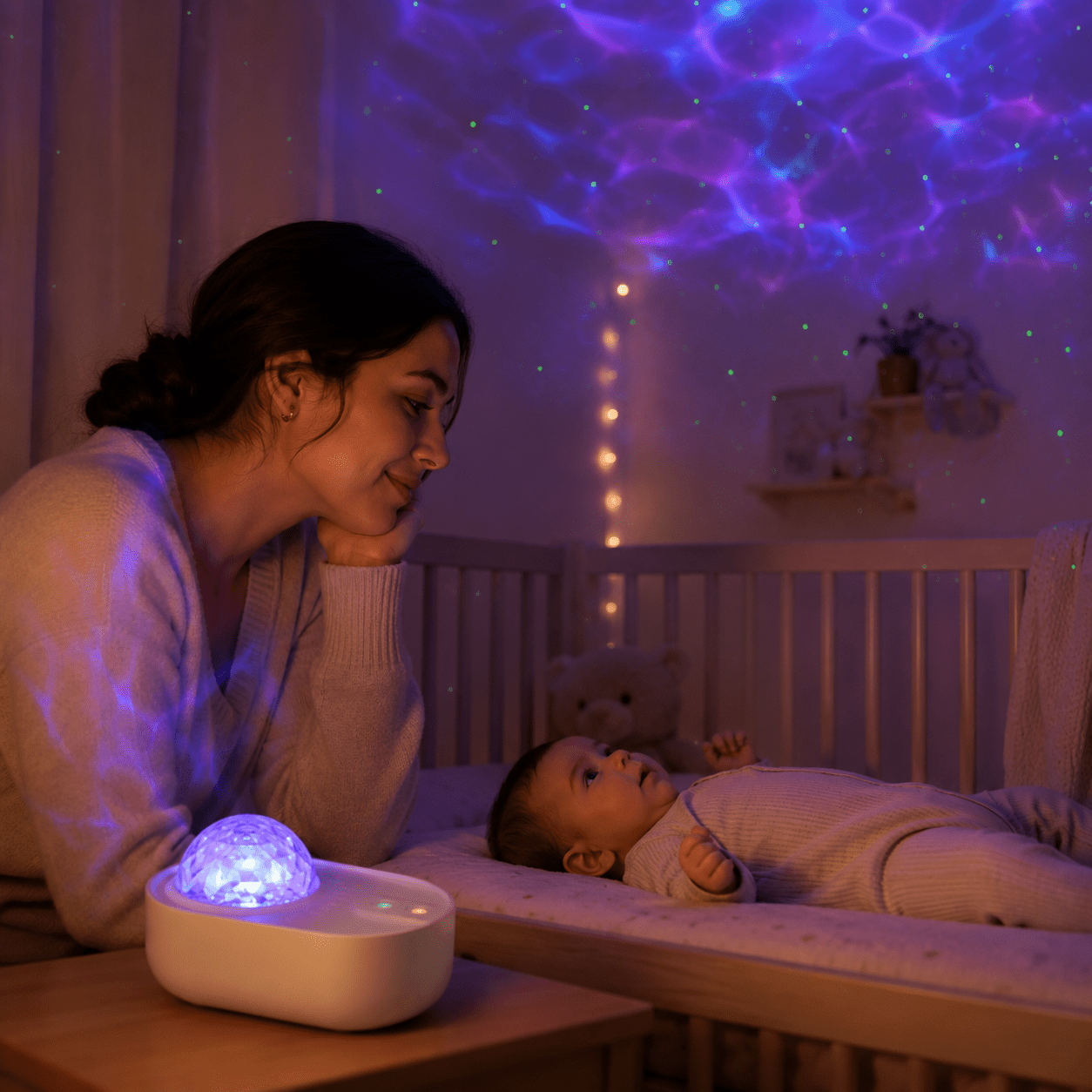 Proyector Bebé con Estrellas, Ruido Blanco y Control Remoto White - Baby Lúa