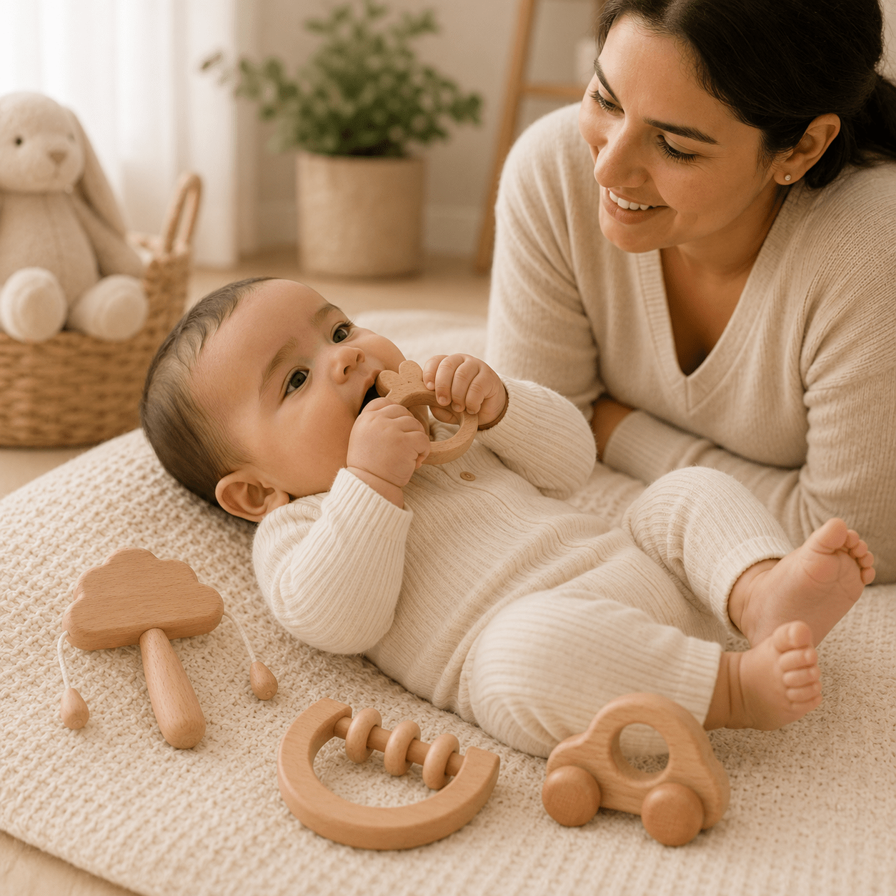 Set Montessori de Madera Natural · Sonajero · 0-12 Meses Set - Baby Lúa