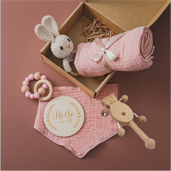 Set Regalo Recién Nacido · Conejito, Muselina y Sonajero Rosa Pink - Baby Lúa