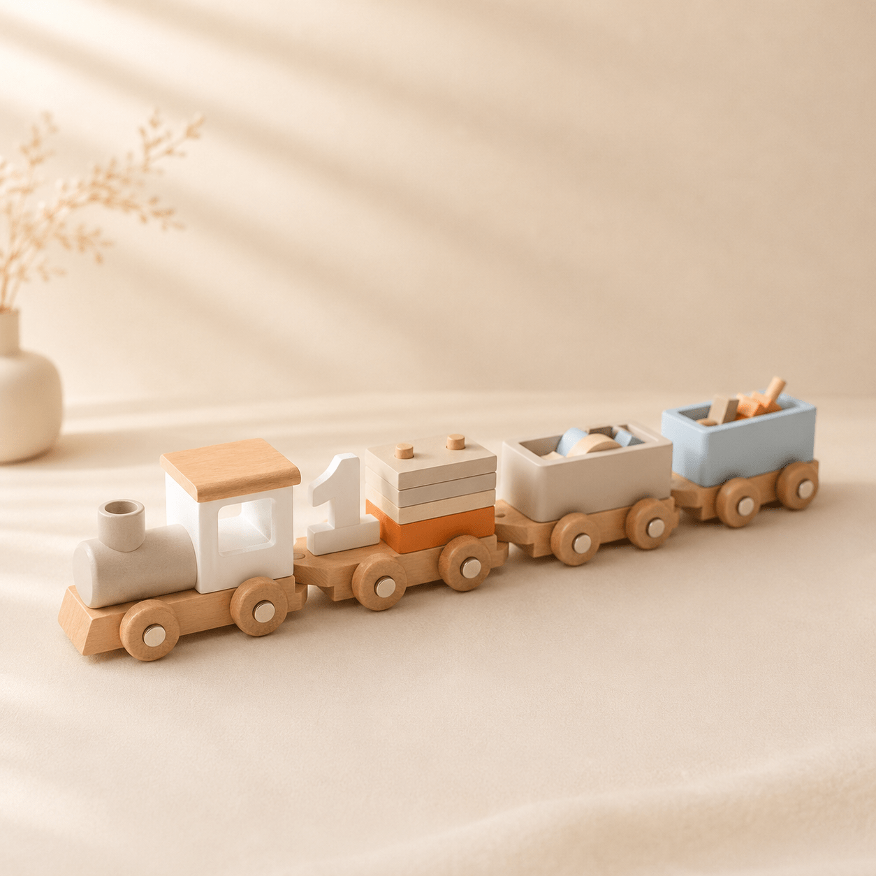 Tren de Cumpleaños de Madera Montessori | 1 a 5 años Wooden Train - Baby Lúa