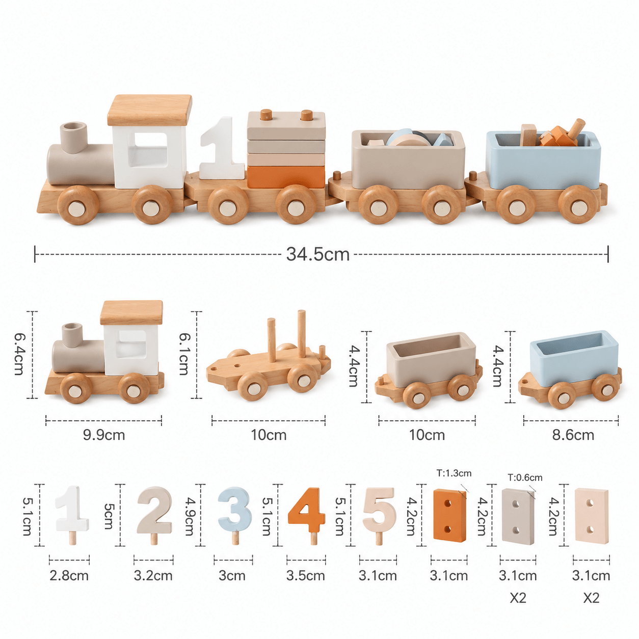 Tren de Cumpleaños de Madera Montessori | 1 a 5 años Wooden Train - Baby Lúa