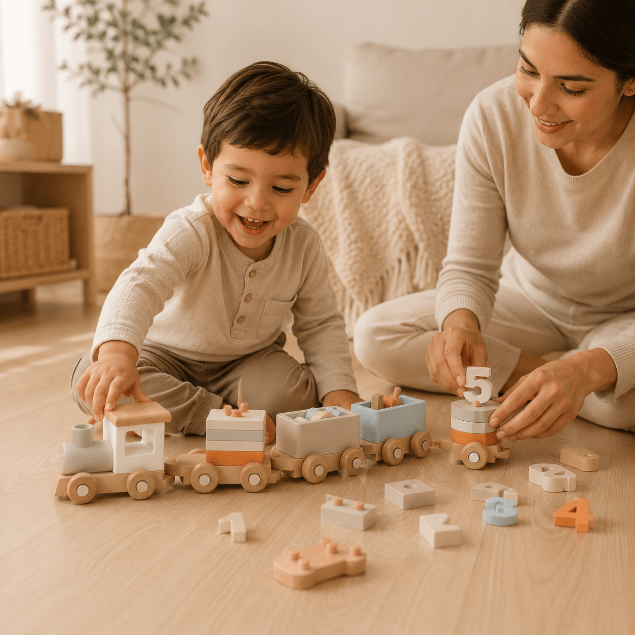 Tren de Cumpleaños de Madera Montessori | 1 a 5 años Wooden Train - Baby Lúa