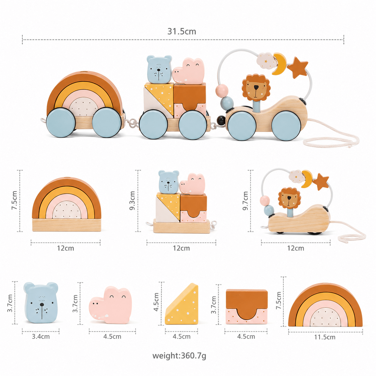 Tren de Madera Montessori con Animales | 1 a 3 años Building Block Train - Baby Lúa