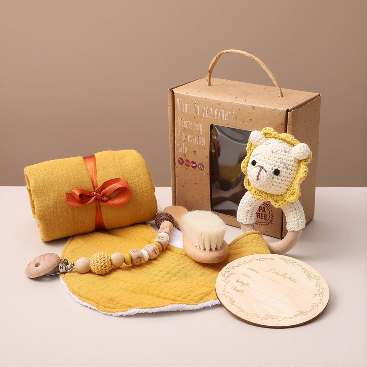 Gift Set Recién Nacido Premium · Muselina + Elefante + Sonajero · Hello World